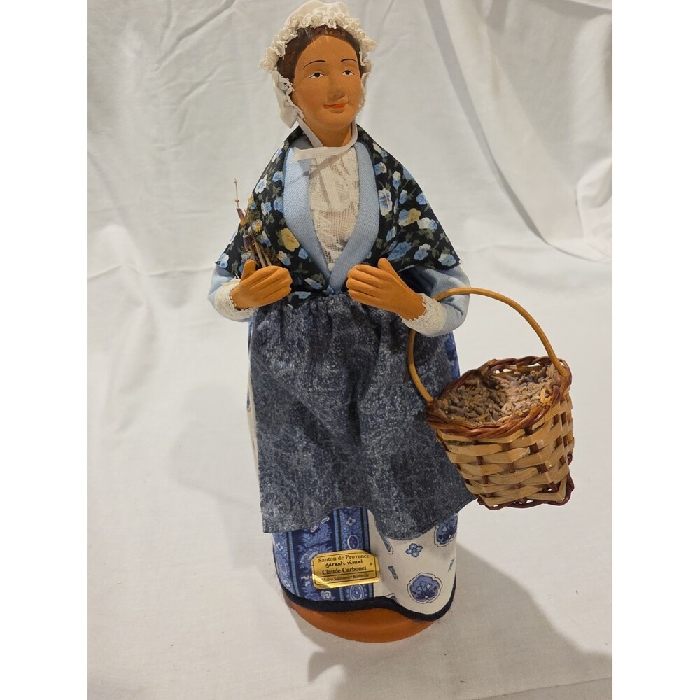 Claude Carbonel Santon de Provence Woman Figurine w/ Basket & Lavender France